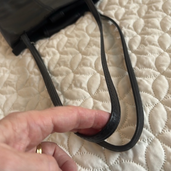 Fossil Black Leather Dual-strap Handle Shoulder Bag W/Fold-over Phone Pocket Zip - Picture 5 of 14